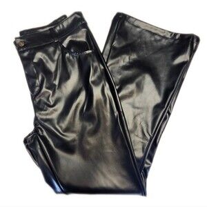 Amazon NWOT Black Faux Leather Kick Flare Cropped Pants, L